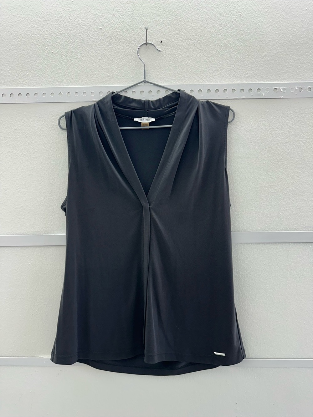 Calvin Klein Black Sleeveless V-Neck Drape Top